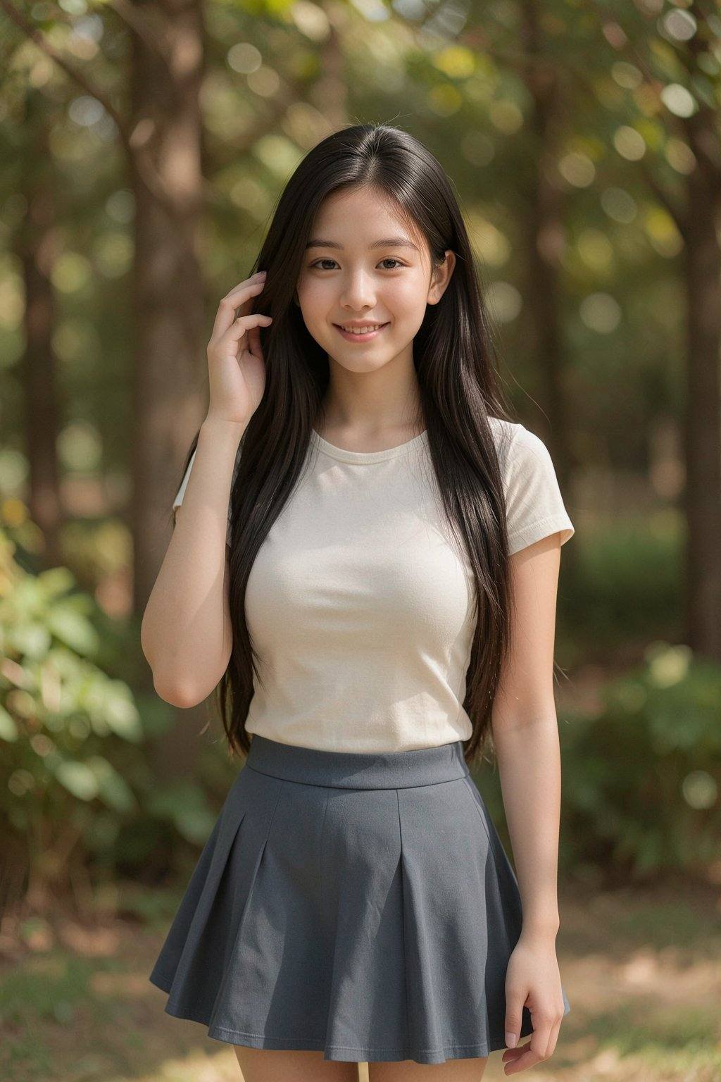 一位年轻的东亚女性,  看起来二十岁出头,  脸带笑容 by 天TIN on Tensor.Art