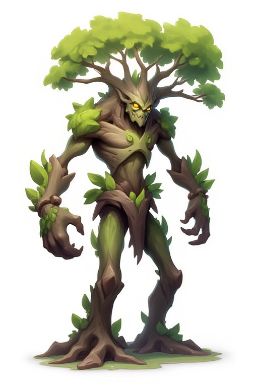 Fantasy monster,a simple white background,a tree man,