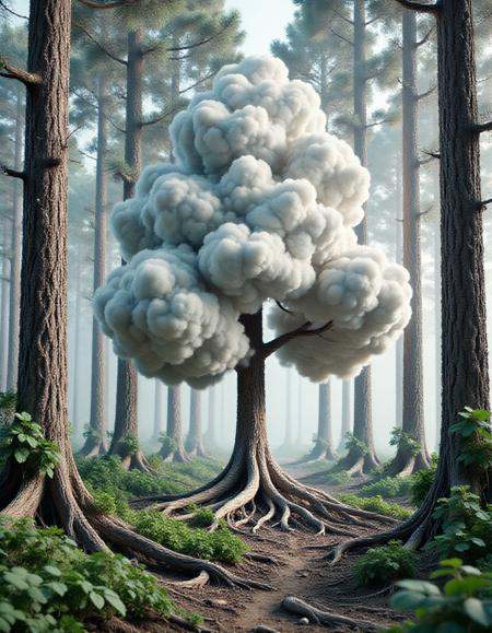 forest trees made out of clouds,  close up of trees,  stems and roots on Tensor.Art