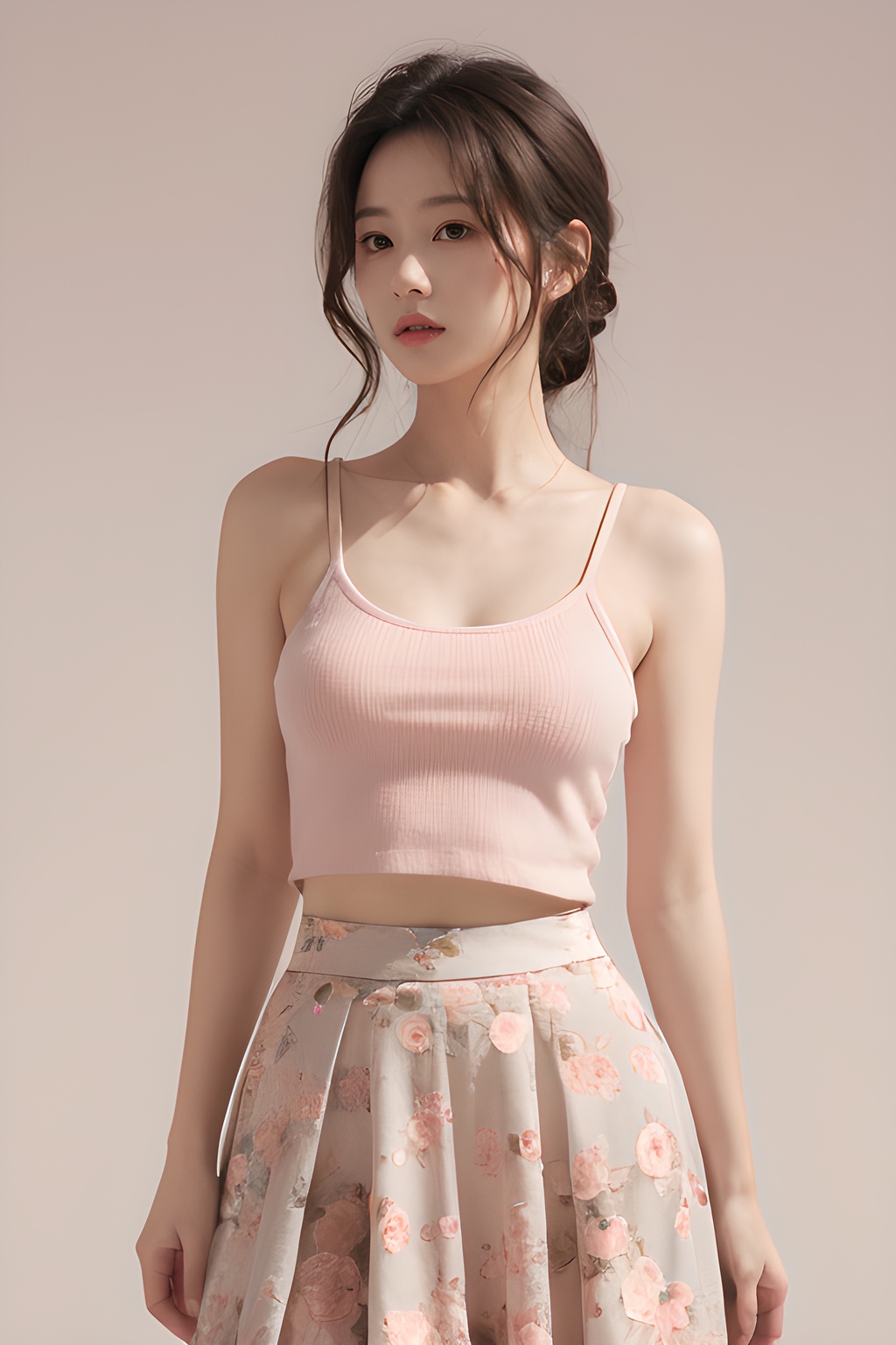 <lora:0818_02:0.7>,simple background,pink_floral_skirt,, 1girl,realistic,masterpiece, best quality, photorealistic, HDR,detail