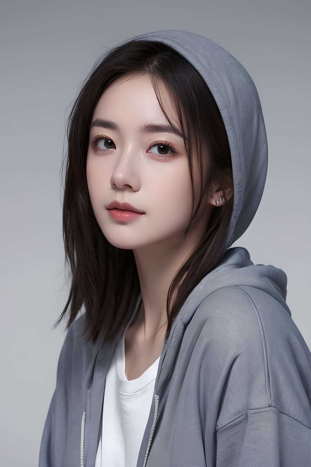 <lora:0809_01:0.7>,simple background,hoodie,, 1girl,realistic,masterpiece, best quality, photorealistic, HDR,detail