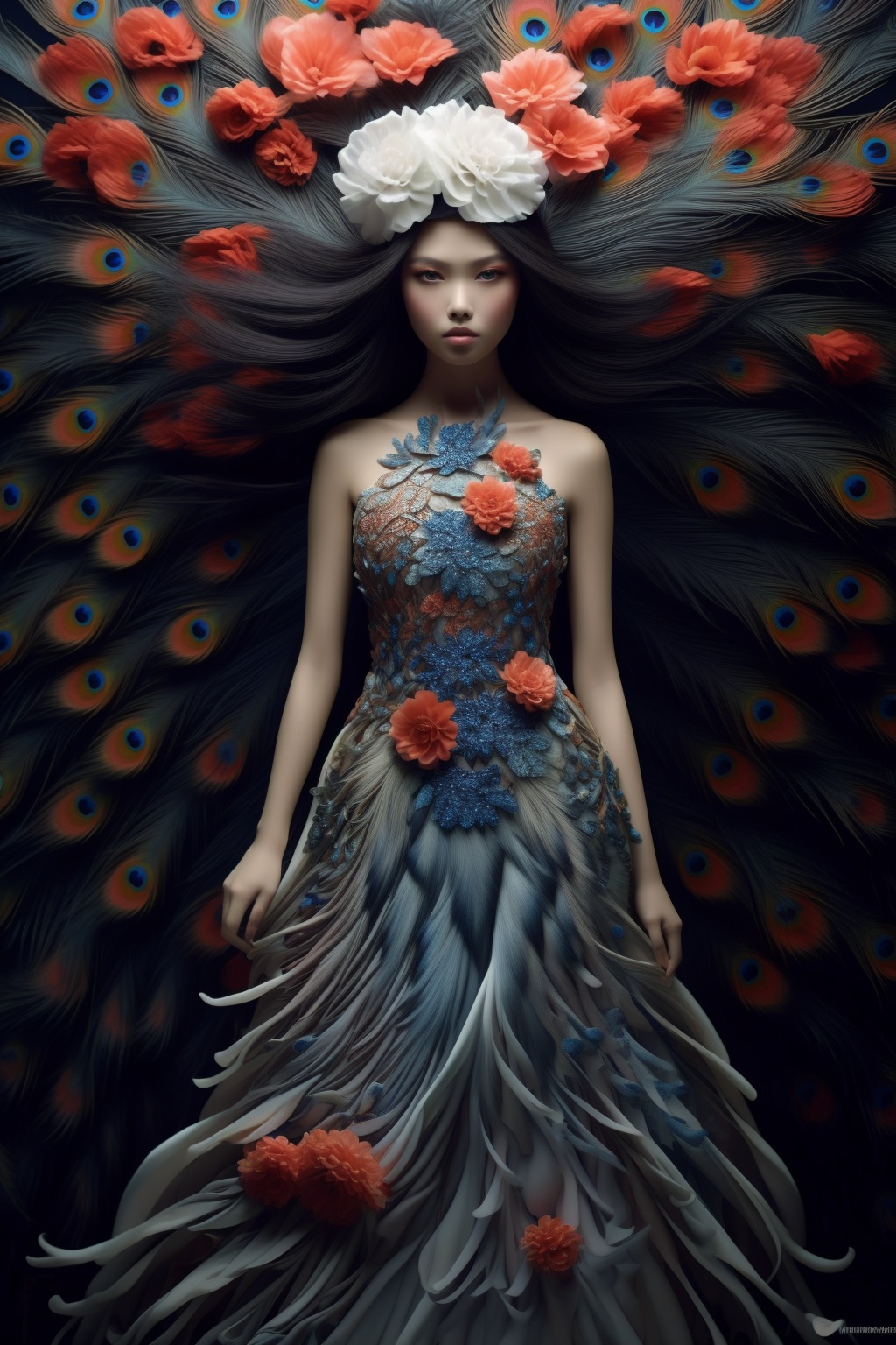 A girl,full body portrait, Solo, peacock