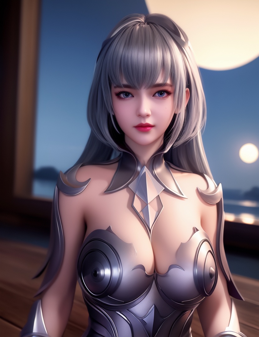 <lora:532-DA-斗罗大陆-叶泠泠:0.8>(,1girl, ,best quality, ),looking at viewer,masterpiece, (( , )),, realistic,science fiction,mole, ultra realistic 8k cg, full moon, (cleavage), (),