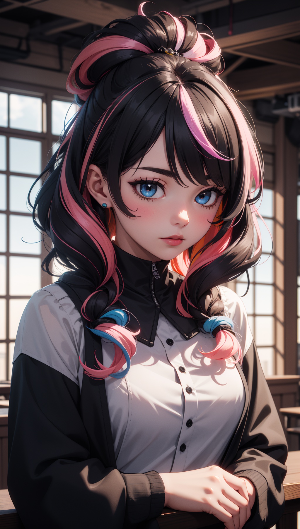 girl with really wild hair,  multicolored hairlighting on Tensor.Art
