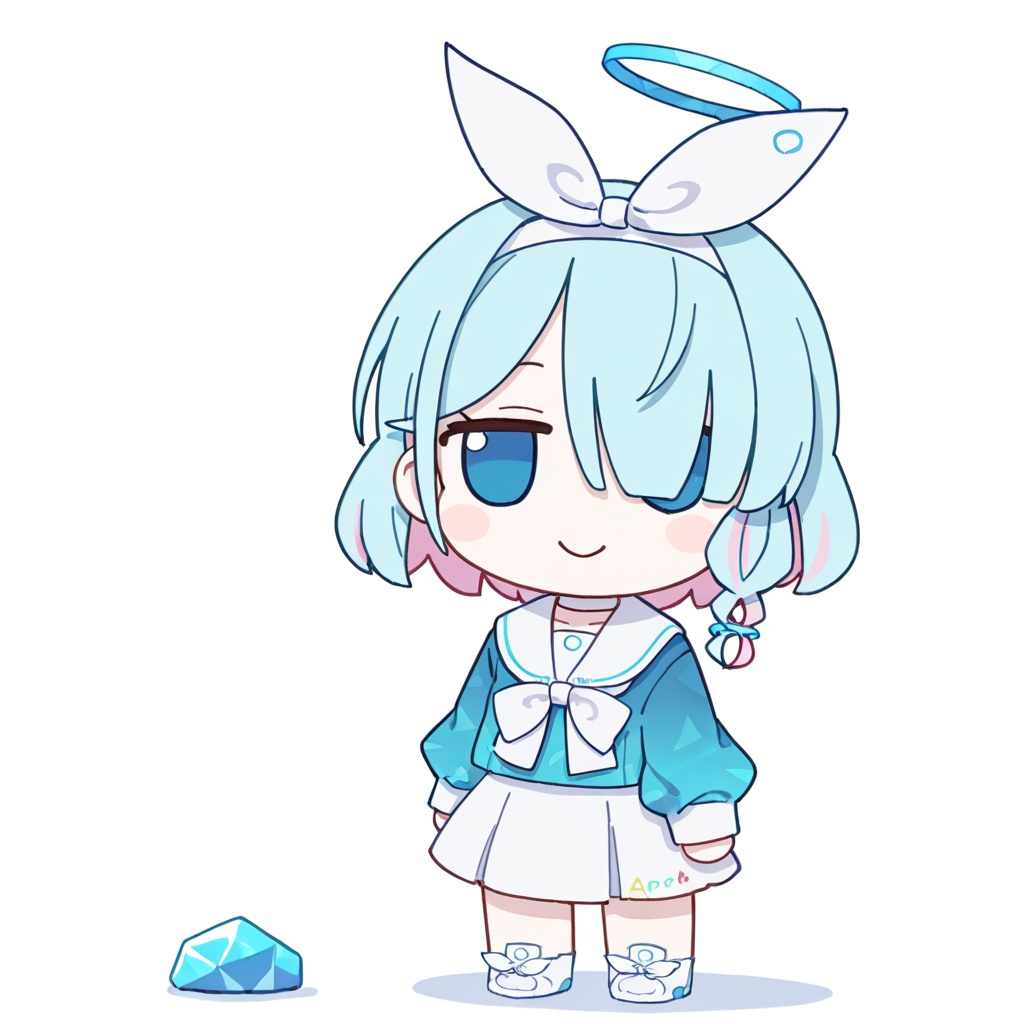 <lora:fumo_noob1:1>,fumo,chibi,1girl,solo,full body,arona \(blue archive\), blue archive, ,white background,simple background,