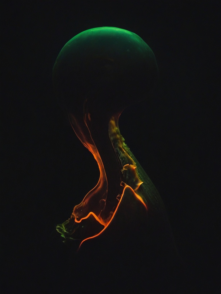 a shape of a slug with dark neon luminescent feelers cutting trough the darkness separated on black background layer in da...