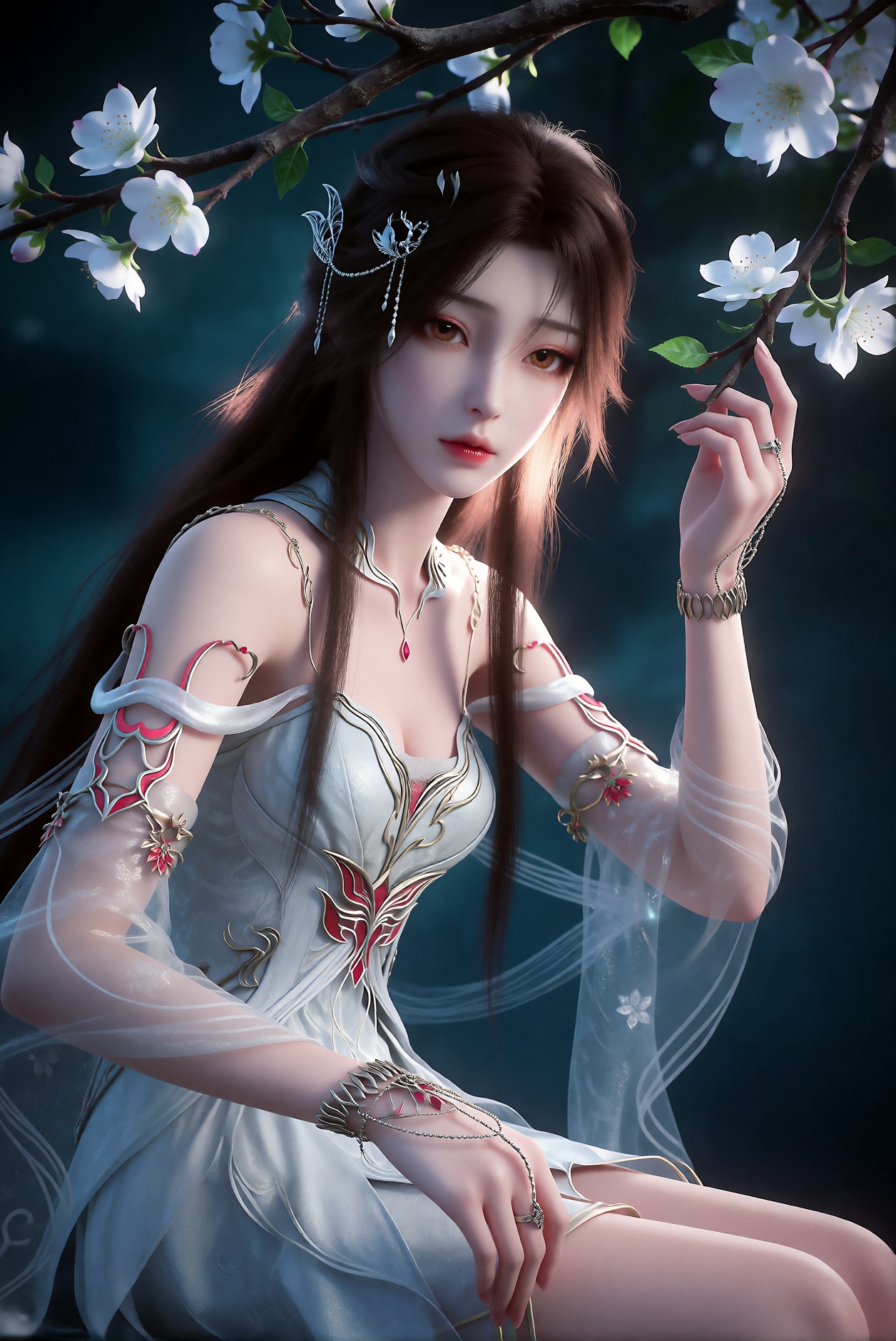 a young woman with a delicate,  ethereal quality. She has fair skin,  large expressive brown eyes by 天海TianHai on Tensor.Art