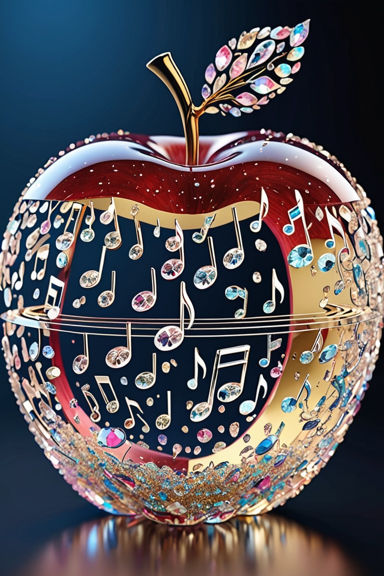 high quality,  8K Ultra HD,  lots of musical note symbols inside an apple made of crystal on Tensor.Art