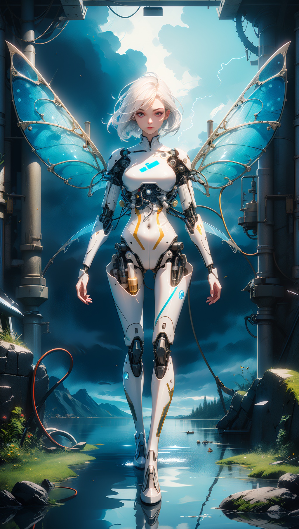 a female android,  athletic,  white hair on Tensor.Art