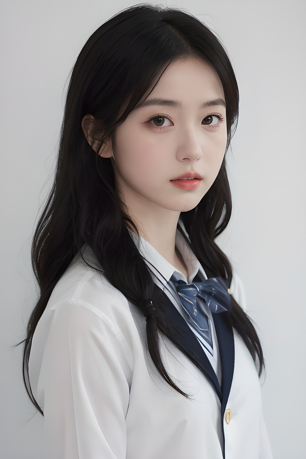 <lora:0807_08:0.7>,simple background,kiyosumi_school_uniform,, 1girl,realistic,masterpiece, best quality, photorealistic, HDR,detail