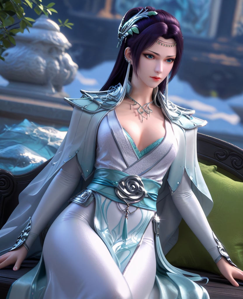 (oriental architecture, elegant decor, sophisticated style:1.1),(lying on back:1.1),(breasts:1.2),<lora:XL16斗破苍穹云韵:0.95>,miss yunyun,white silk mermaid dress,blue eyes,dark purple hair,half-up crown updo with long cascading hair,hair ornament,earrings,circlet,necklace,blue camisole,shoulder cape,elbow gloves,sash,pelvic curtain,spiral foot decoration,, score_9,score_8_up,score_7_up,score_6_up,score_5_up,score_4_up,3d rendering,tag1,tag2, Cinematic Lighting,backlighting,, zPDXL3, zPDXL2,zPDXL, zPDXLxxx, zPDXLrl,