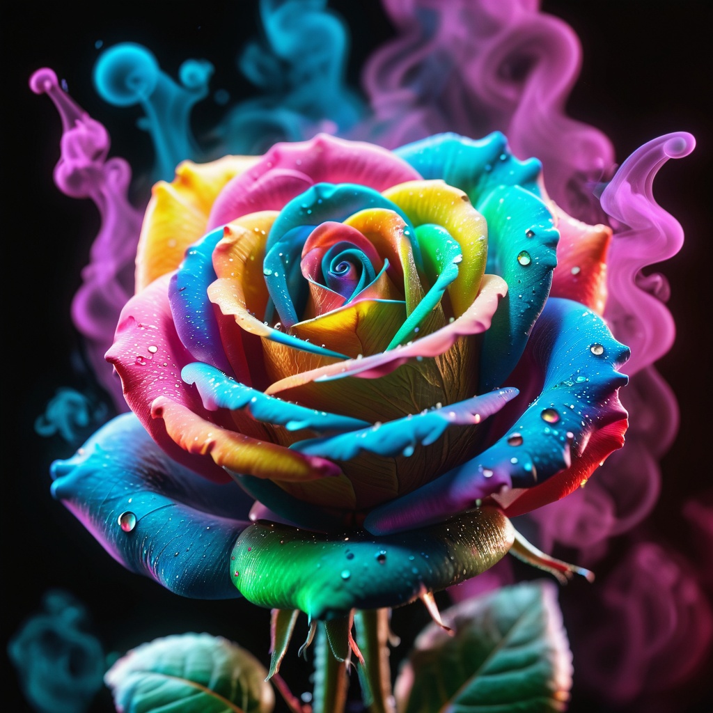 masterpiece,best quality,(photorealistic:1.4),(ultra high res:1.2),(raw photo:1.2),ultra-detailed,micro world,,a brightly colored rose,colored smoke,neon smoke,holographic,snail,<lora:微观世界XL_V1.1:0.7>