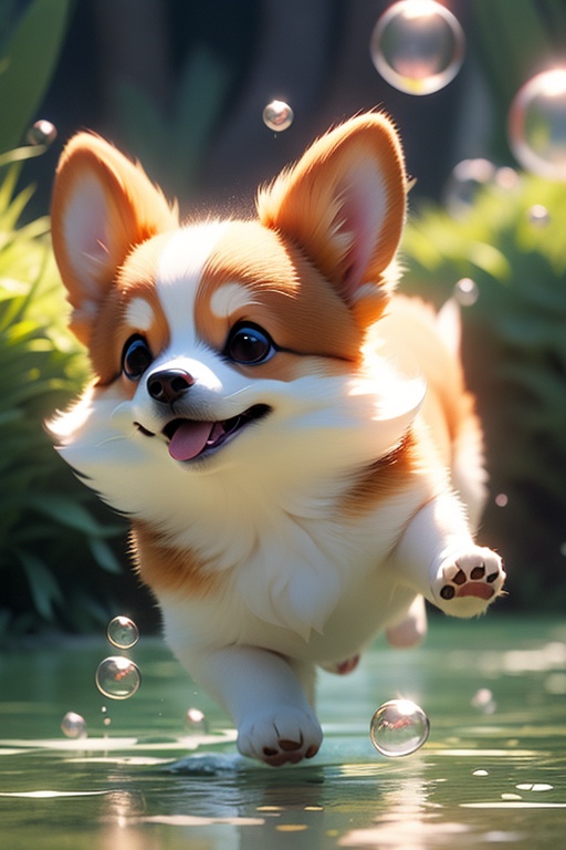 dog,no humans,animal focus,grass,bubble,blurry,outdoors,animal,C4D,3D,corgi,<lora:动物模型丨柯基MG_CORGI_V1.1:0.45>,(at the bottom of the water:1.2),fish,ocean,blender,3d digital art,kind_smile,