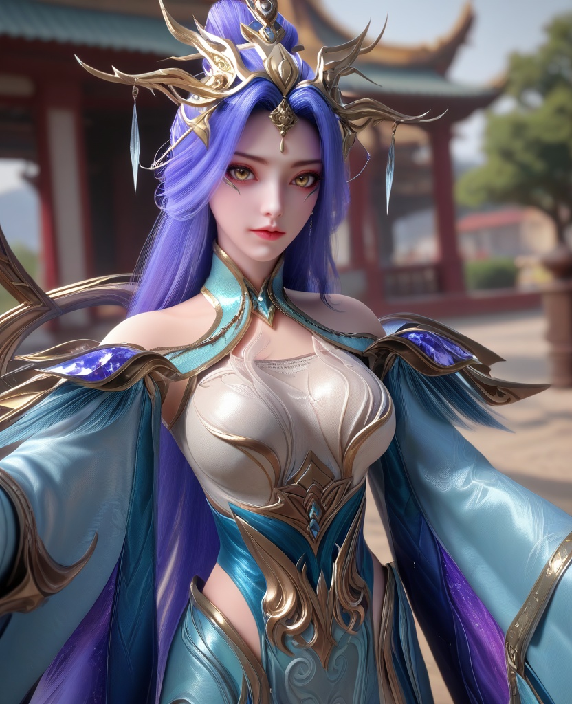 (oriental architecture, elegant decor, sophisticated style:1.1),(selfie,hyper realistic gopro action photo:1.1),(breasts:1.2),<lora:XL16克金玩家则天女帝:0.95>,goddess,pale blue tiered high-low gown,yellow eyes,violet hair,very long hair,hair ornament,hagoromo,wide flowing sleeves,sash,, zPDXL2, score_9, score_8_up, score_7_up BREAK realistic, masterpiece,best quality, highly detailed,, zPDXL3, zPDXL2,zPDXL, zPDXLxxx, zPDXLrl,