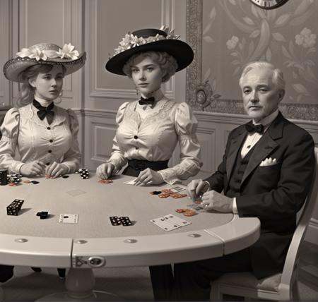 a sexy white woman playing poker at a table with with seedy gamblers 1905_dr3ss on Tensor.Art