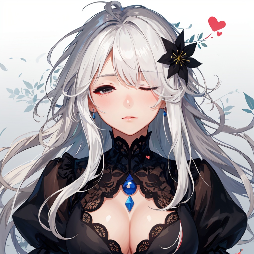 1girl,  black dress with puffy sleeves,  heart print on Tensor.Art