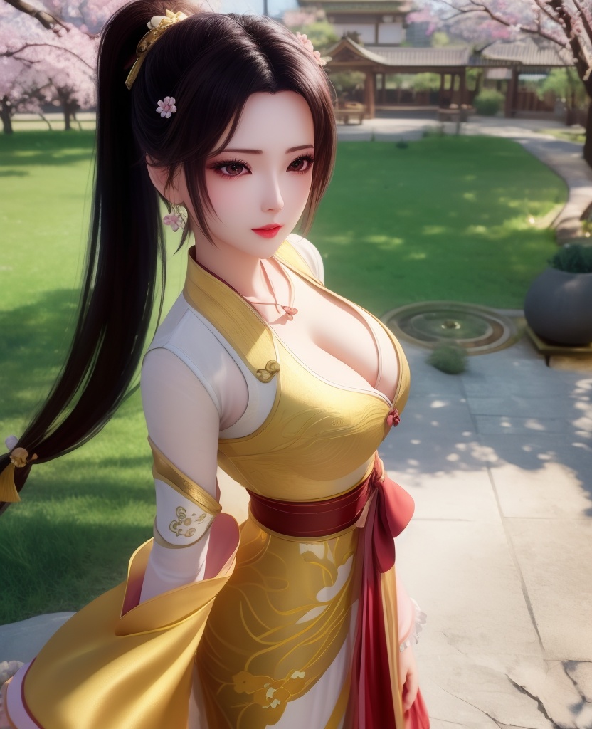 <lora:614-DA-炼气十万年-朴灵儿:0.8>(,1girl, ,best quality, ),looking at viewer,  ,ultra detailed background,ultra detailed background,ultra realistic 8k cg,, ,masterpiece, (( , )),, ,   plum blossoms,    ,,  (cleavage), (), ,,