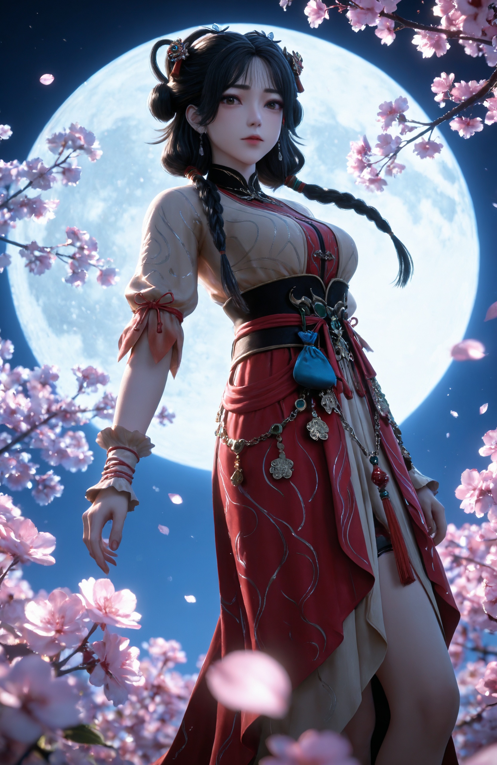 realistic style photo,outstanding style,Use soft lighting to cast gentle shadows on the subject,adding a touch of dimension to your images without compromising details,whirls of vapor,(Anime:1.1),soft neon light,ethereal ambiance,delicate details,magical atmosphere,concept art,highly detailed,ultra-high resolution,32K UHD,sharp focus,best-quality,masterpiece,golden hour,unconventional supreme masterpiece,masterful details,temperate atmosphere,with a high-end texture,in the style of fashion photography,magazine style,Dynamic Angle,Dynamic posture,magazine style,Dynamic Angle,Dynamic posture,(cowboy_shot:1.2),eye trail,depth of field,cinematic lighting,lens flare,close-up,extreme aesthetic,(wlop:0.6),(honjou raita,lack,rella,wanke:0.5),masterpiece,best quality,good quality,newest,year 2025,very aesthetic,absurdres,Visual impact,A shot with tension,ultra-high resolution,32K UHD,sharp focus,best-quality,masterpiece,Emotionalization,unconventional supreme masterpiece,masterful details,temperate atmosphere,with a high-end texture,in the style of fashion photography,(Visual impact:1.2),giving the poster a dynamic and visually striking appearance <lora:玄界之门-金玉环IL:0.7> 1girl, black hair, hair rings, twin braids, earrings,hair ornament,, brown eyes, hair bun, chinese clothes, red dress,short sleeves,high heels, masterpiece,best quality,solo,1girl,upper body,petals,looking at viewer,moon,branch,cherry blossoms,flower,extreme aesthetic,(quasarcake:0.7),masterpiece,best quality,good quality,newest,very aesthetic,absurdres,A shot with tension,(Visual impact,giving the poster a dynamic and visually striking appearance:1.2),impactful picture,offcial art,colorful,splash of color,movie perspective,