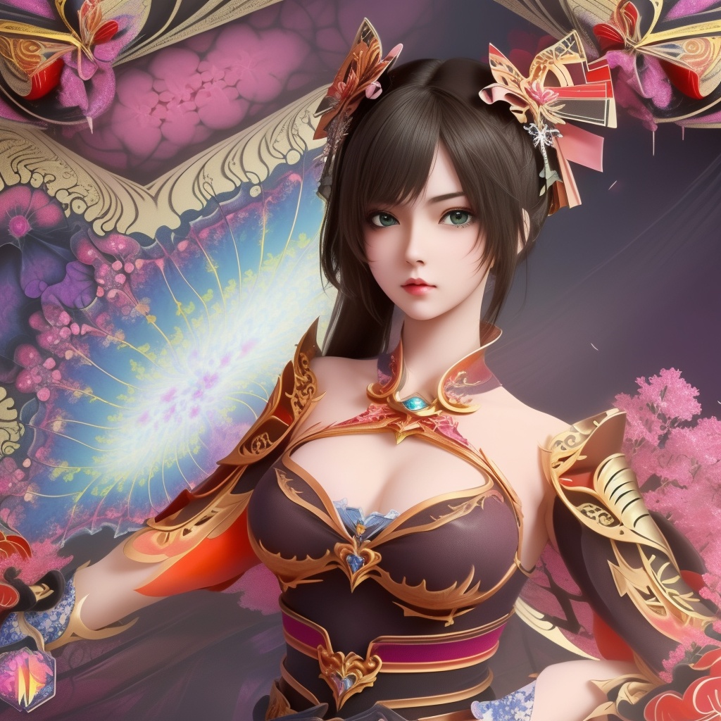 <lora:799-DA-神墓-楚钰:0.8>, (,1girl, ,best quality, ),,,anime,(masterpiece, top quality, best quality, official art, beautiful and aesthetic:1.2), (1girl)	, , (cleavage),, extreme detailed,(fractal art:1.3),colorful, flowers ,highest detailed,()    (cleavage),,  (),