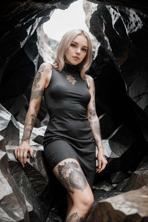SGShkurushkain tattooed wearing an office dress in a cave on Tensor.Art