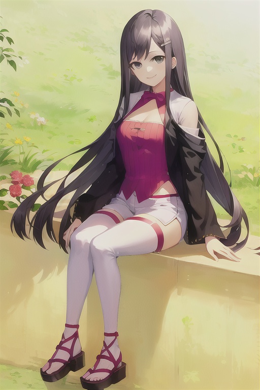 solo,  flower,  black hair on Tensor.Art