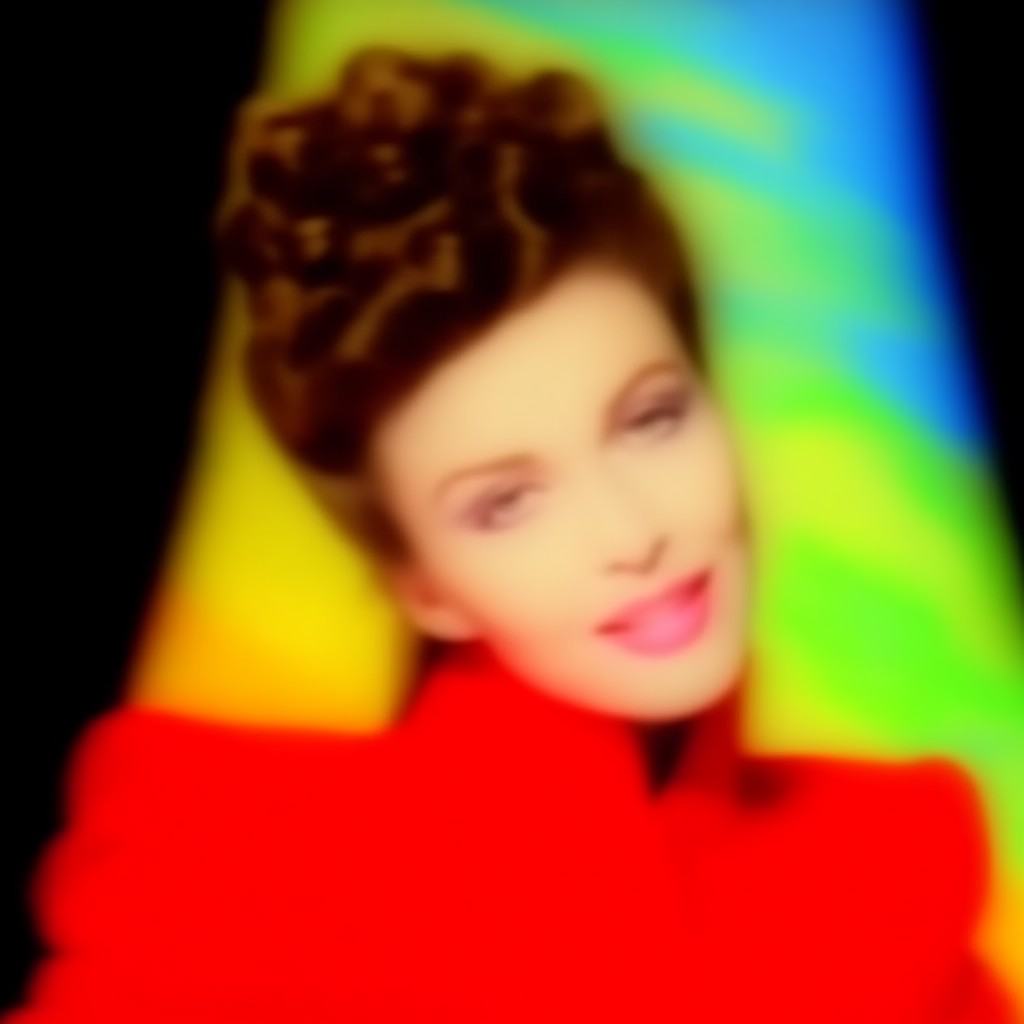This is a slightly blurred photograph of a woman with fair skin and brown,  curly hair styled in an updo. She has a delica...