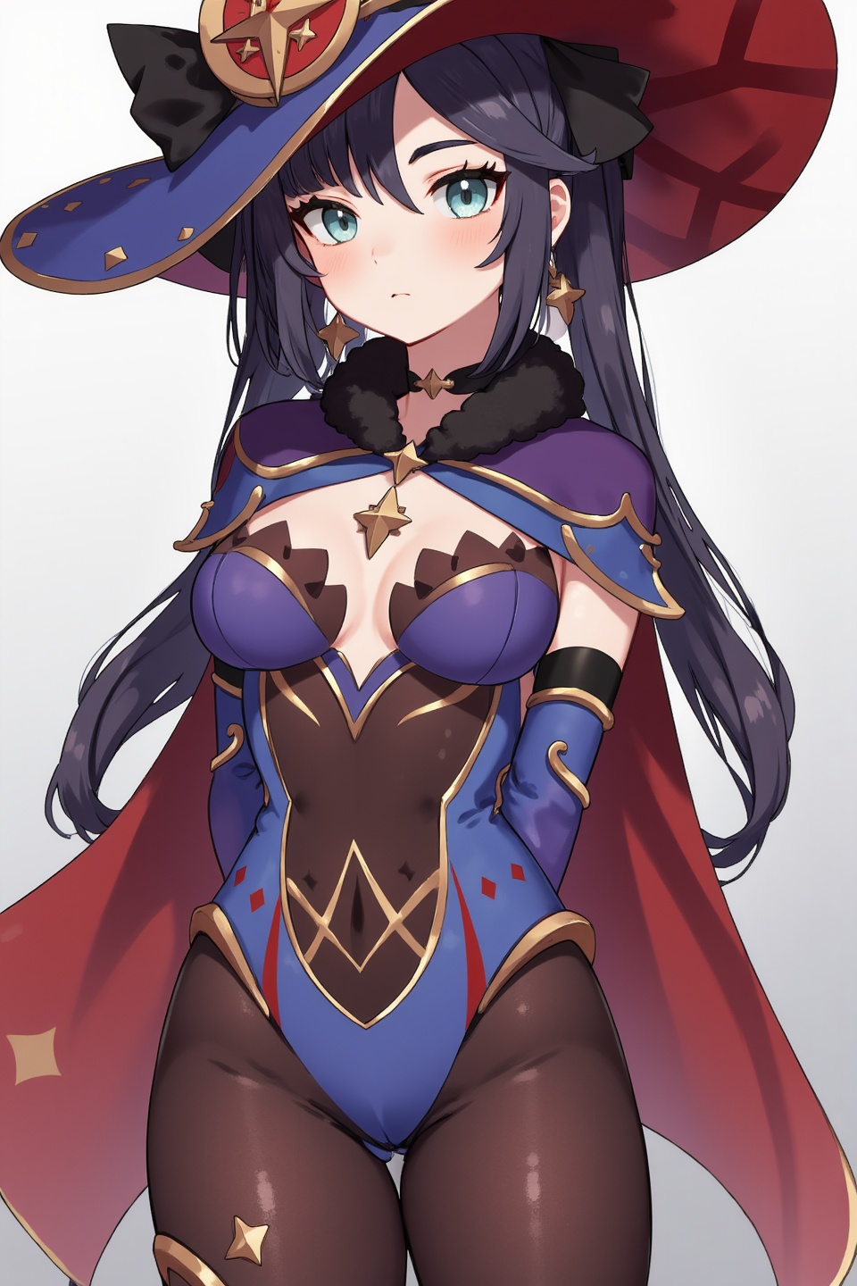 an anime style portrait of mona. black gloves,  detached sleeves,  black pantyhose on Tensor.Art