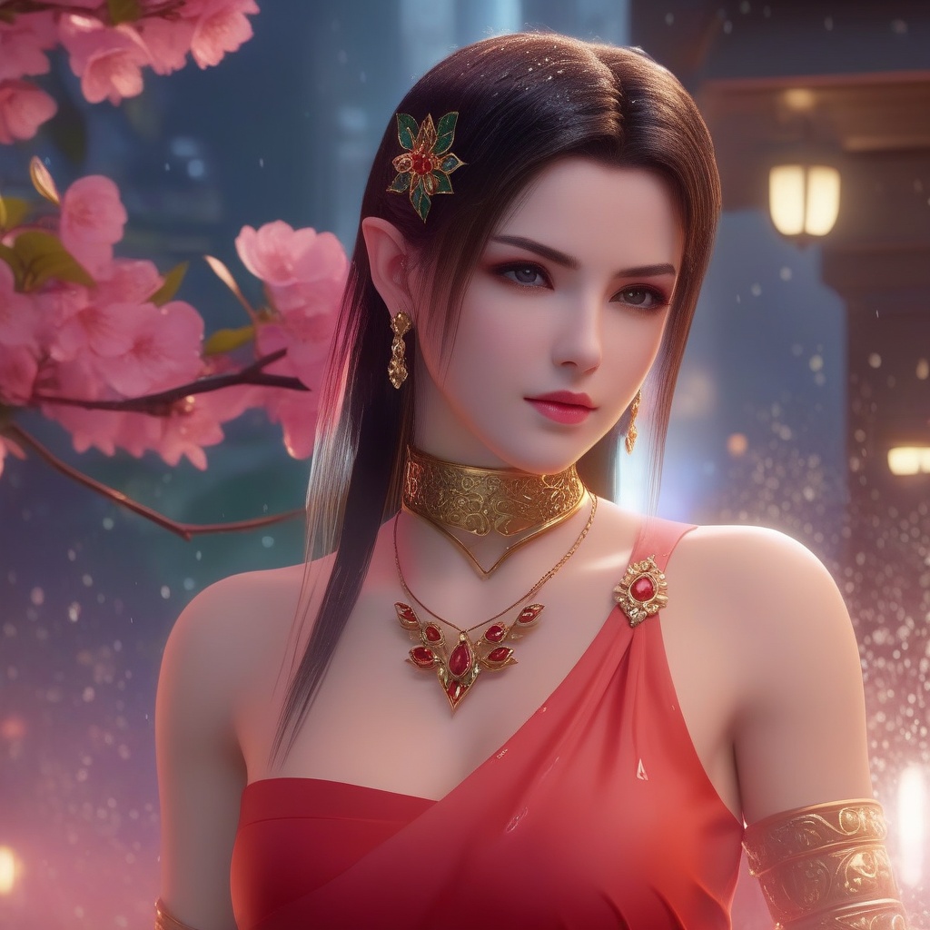<lora:850-DA-XL-斗破苍穹-美杜莎-红色睡衣:0.8>, (,1girl, ,best quality, ),, ,ultra detailed 8k cg,            cinematic lighting, cinematic bloom, (( , )),,  , unreal, science fiction,  luxury, jewelry, diamond, pearl, gem, sapphire, ruby, emerald, intricate detail, delicate pattern, charming, alluring, seductive, erotic, enchanting, hair ornament, necklace, earrings, bracelet, armlet,halo,masterpiece, (( , )),,  ,cherry blossoms,(((, night,night sky,,  ultra high res, (photorealistic:1.4), raw photo, 1girl, , rain, sweat, ,wet, )))(( , ))   (cleavage),,  (sit), ,