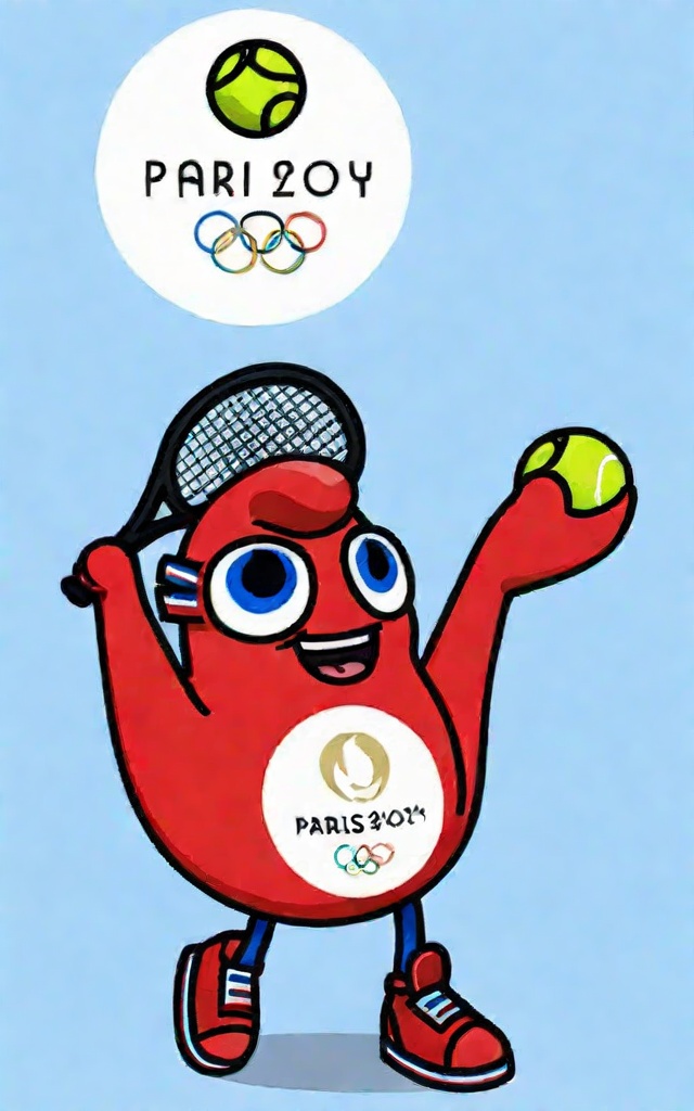 1boy, arms up, ball, blue eyes, english text, full body, glasses, happy, holding, mascot, no humans, parisayjixiang, red footwear, shoes, simple background, smile, solo, standing, tennis ball, white background, white footwear,  <lora:XL_ParisAYJixiang.128:0.7>