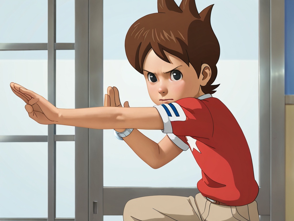 <lora:Amano Keita_XL:1>,explicit,Amano Keita,(best quality:1),(best detail:1),(masterpiece:1),shop street,male focus,1boy,solo,(child:1.2),(petite:1.1),brown hair,short hair,(black eyes:1.1),(5fingers:1.1),perfect hands,(red short sleeves with white star print:1.1),beige trousers,watch,fighting stance,nervous,correct anatomy,available light,animation style,(realistic:1.6),front view,full_shot,(incredibly absurdres:2),