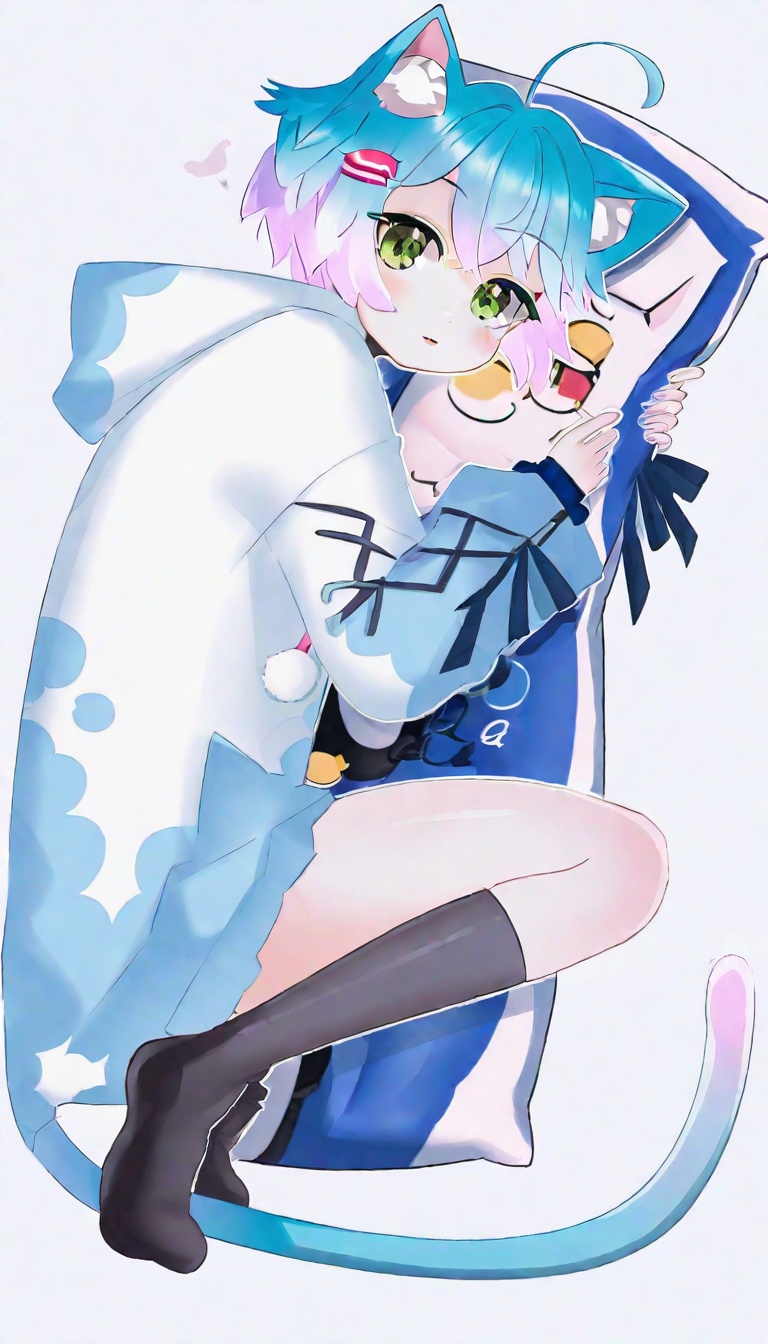 Linechu,  blue and purple hair,  green eyes on Tensor.Art