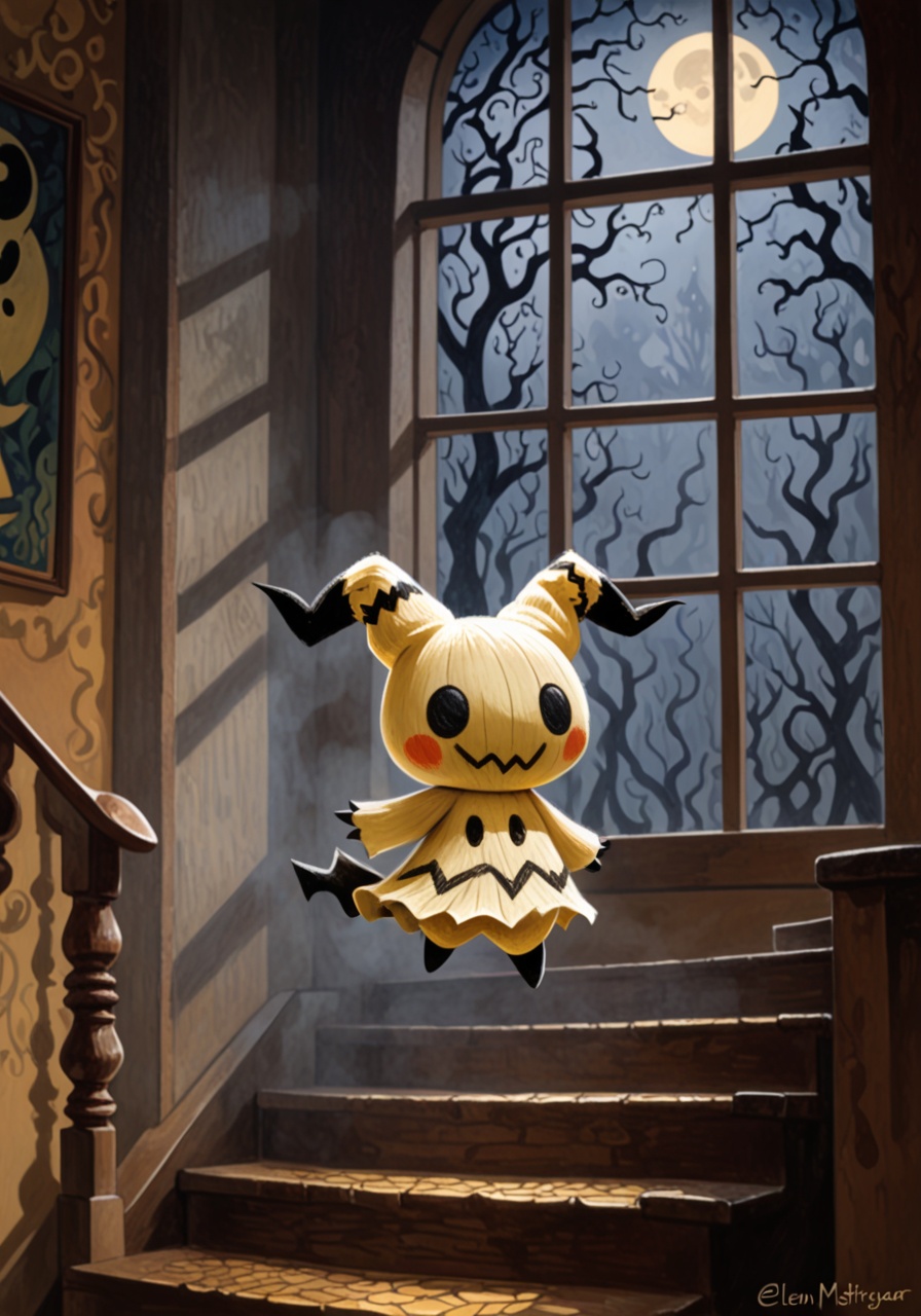 solo chibi mimikyu,  dot eyes,  floating on Tensor.Art