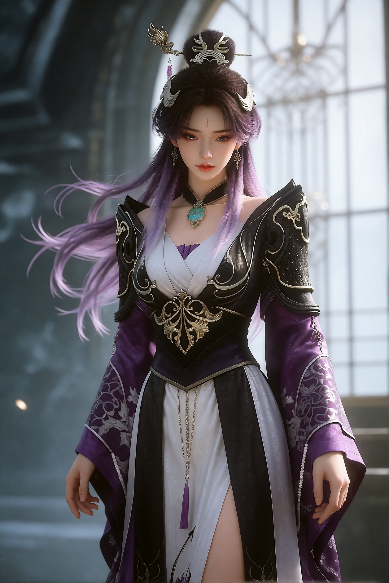 1girl,  a black and white dress adorned with purple accents,  crowns by 天海TianHai on Tensor.Art