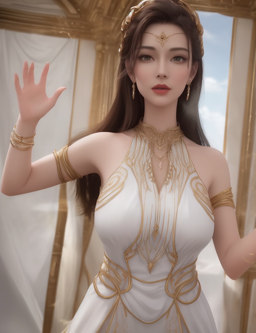 ultra realistic 8k cg, picture-perfect face, flawless, clean, masterpiece, professional artwork, famous artwork, cinematic lighting, cinematic bloom, perfect face, beautiful face, beautiful eyes, ((perfect female body, narrow waist)), red eyes, gorgeous queen, royal, divine, goddess, godlike, (royal palace), fantasy, dreamlike, unreal, science fiction, , beautiful clothes, lace, lace trim, lace-trimmed legwear, nsfw, breasts out,  (rich:1.4), prestige, luxury, jewelry, diamond, gold, pearl, gem, sapphire, ruby, emerald, intricate detail, delicate pattern, sexy, charming, alluring, seductive, erotic, enchanting, hair ornament, necklace, earrings, bracelet, armlet, ,(solo:1.5, ) (1girl:1.8),(,gigantic breasts,)<lora:DA_HenRenDaDi:0.5>