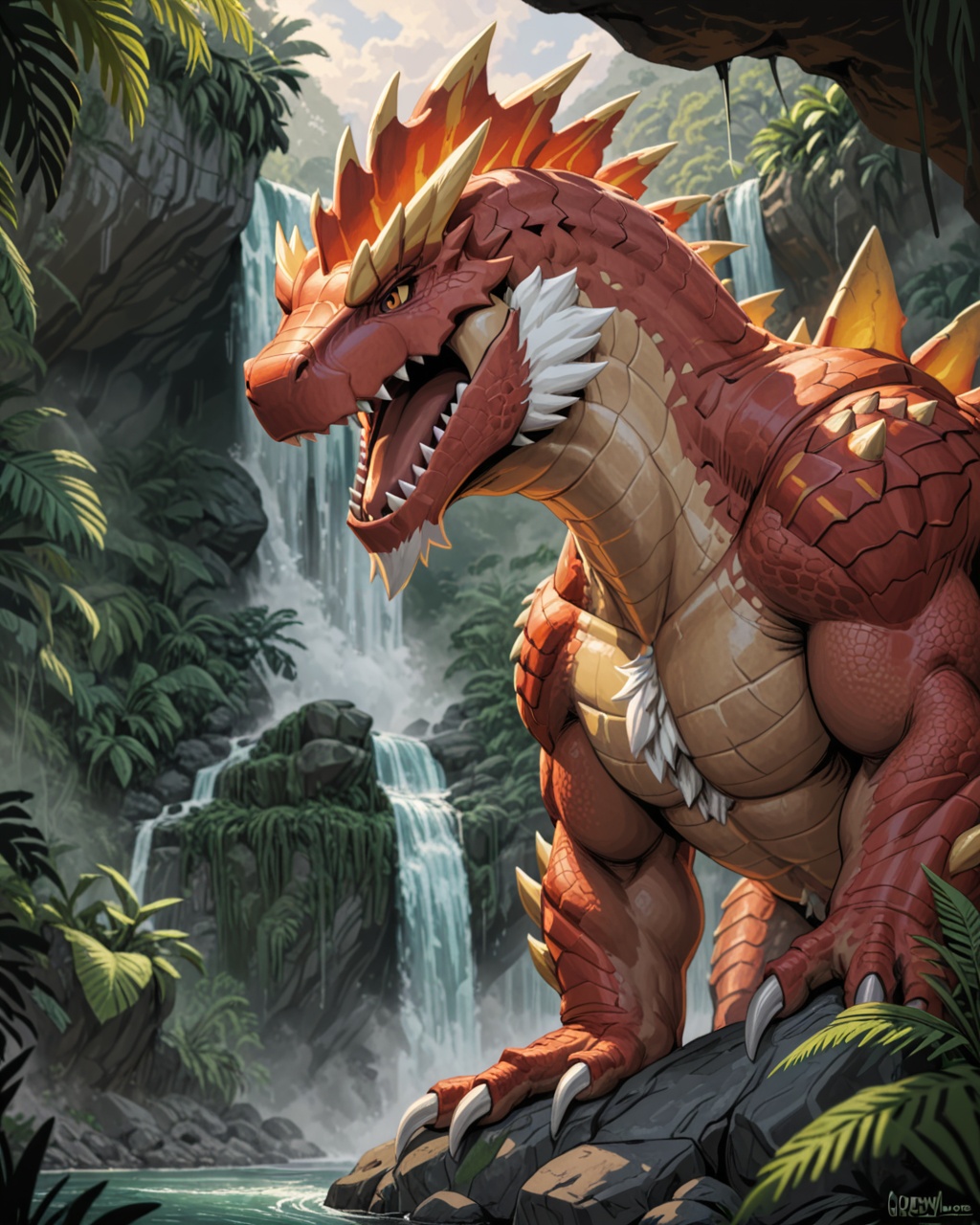 feral tyrantrum,  claws,  white neck tuft on Tensor.Art