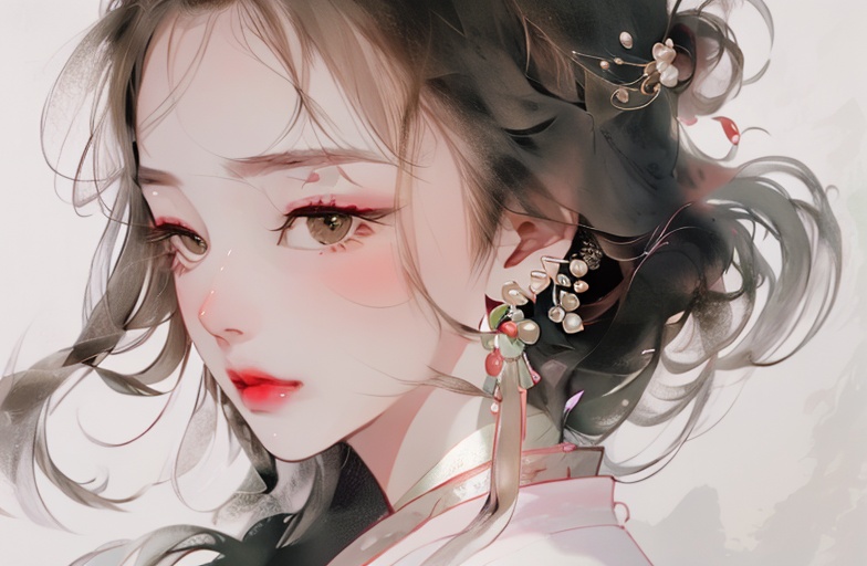 1girl,solo,jewelry,earrings,long hair,portrait,looking at viewer,<lora:Ancient beauty_古风美人:1.2>,