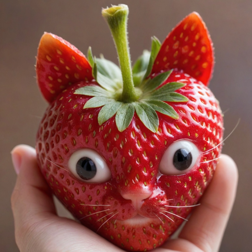 photo ,  strawberry shaped like a cat on Tensor.Art