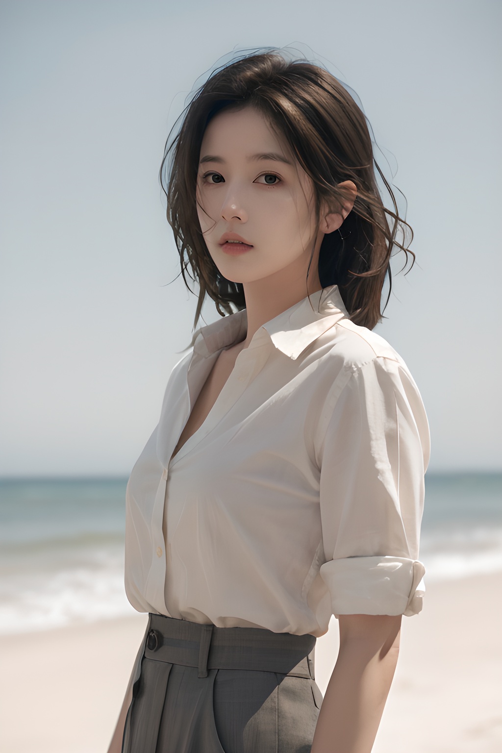 <lora:0806_10:0.7>,simple background,untucked_shirt,, 1girl,realistic,masterpiece, best quality, photorealistic, HDR,detail