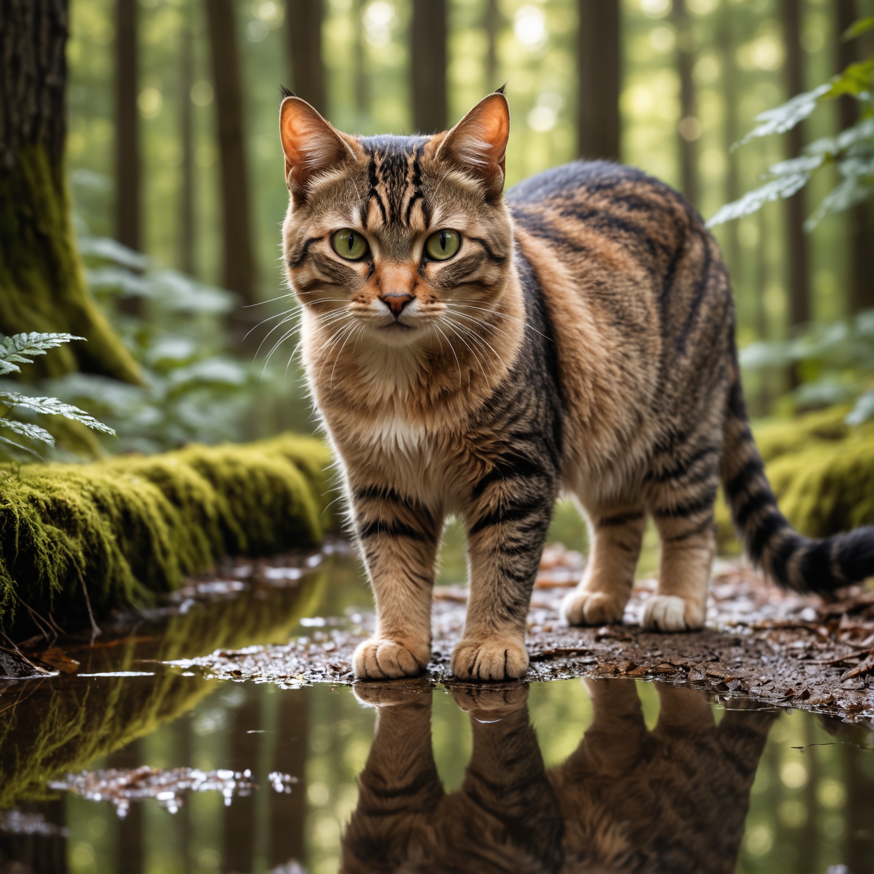 Closeup photo,  cat ,  forest background on Tensor.Art