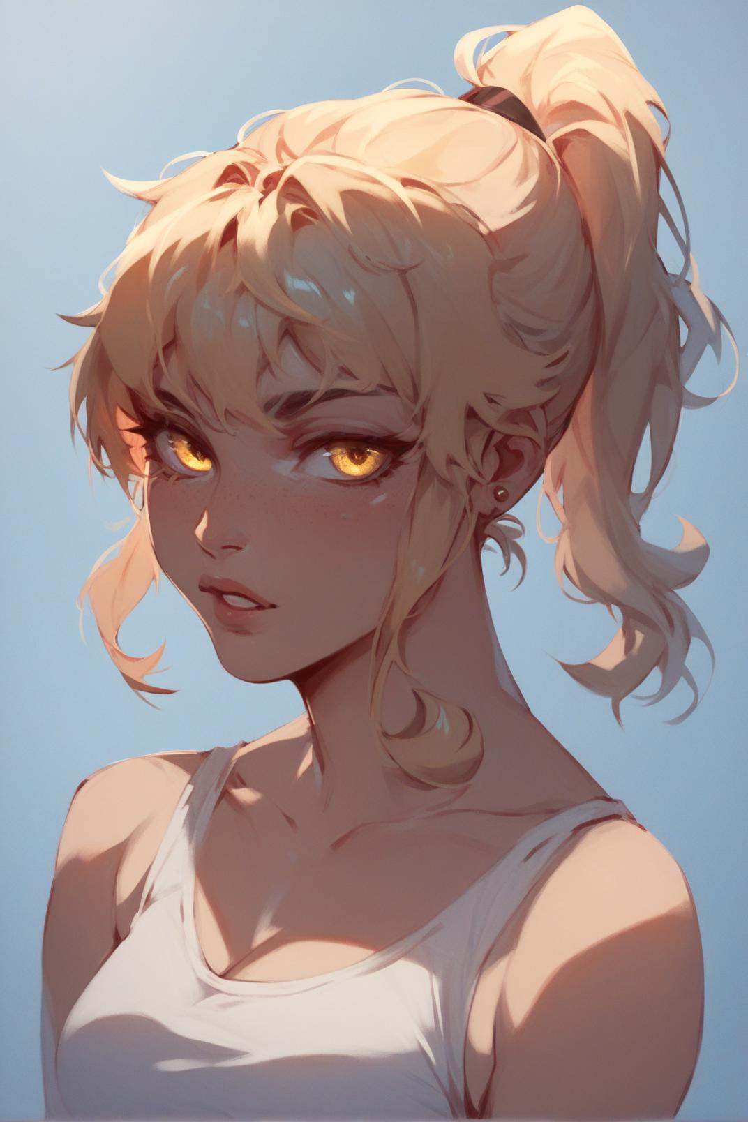 1girl,  yellow eyes,  ponytail on Tensor.Art