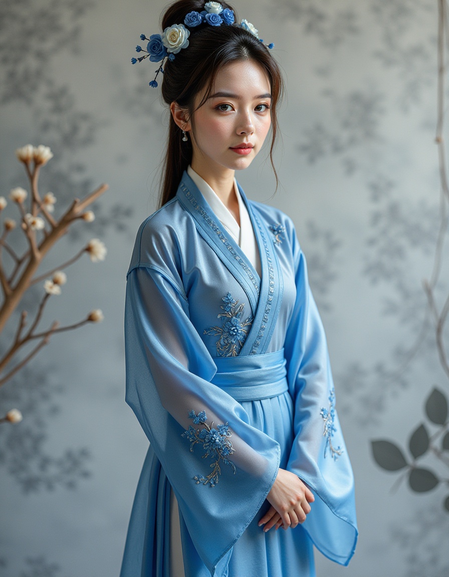 1girl,full body,realistic,blue chinese dress,
