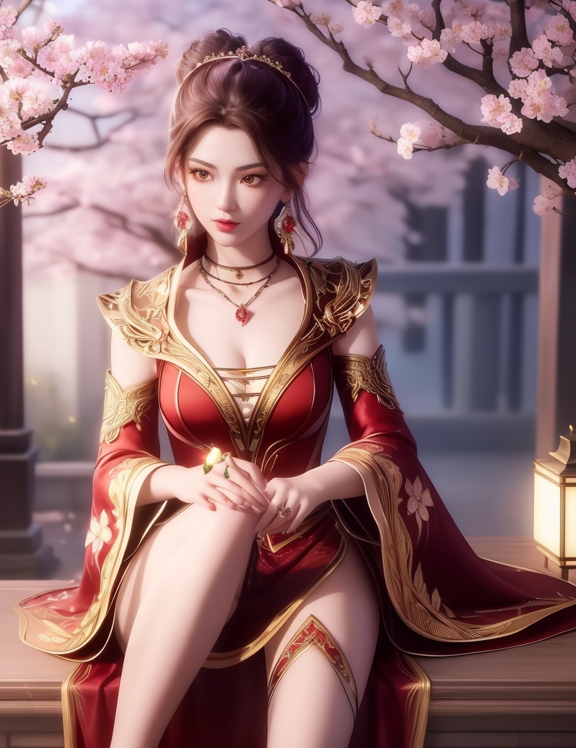 ultra realistic 8k cg, picture-perfect face, flawless, clean, masterpiece, professional artwork, famous artwork, cinematic lighting, cinematic bloom, perfect face, beautiful face, fantasy, dreamlike, unreal, science fiction,  beautiful clothes, lace, lace trim, lace-trimmed legwear,  (rich:1.4), prestige, luxury, jewelry, diamond, gold, pearl, gem, sapphire, ruby, emerald, intricate detail, delicate pattern, charming, alluring, seductive, erotic, enchanting, hair ornament, necklace, earrings, bracelet, armlet,halo((,1girl, pov,))(((cherry_blossoms, branch, 1girl, tree, spring_\(season\), solo, petals, black_hair, japanese_clothes,looking at viewer, )))    <lora:DA_MaXiaoTao:0.6>