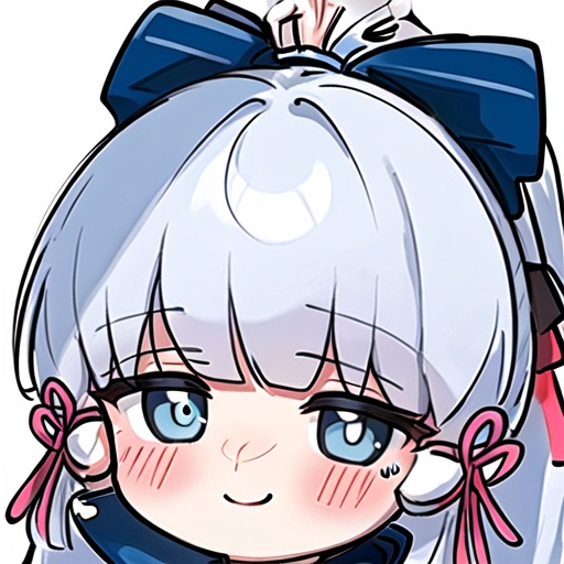happy expression,<lora:xiaote-000007:0.55>,white background,a girl,portrait,<lora:shenlilinhua-000006>,(folding fan:1.3),holding,looking at viewer,bangs,white background,blue eyes,hair ornament,blunt bangs,simple background,ribbon,blush,happy expression,