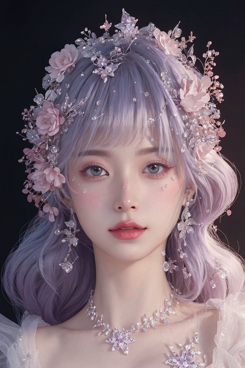 <lora:Fashion_Girl:0.66>purple  theme,  snowflakes,  looking at viewer,  portrait,  colorful hair,  jewelry,  close up,  ultra high res,  deep shadow, (best quality,  masterpiece),  dimly lit,  shade, highly detailed,  bold makeup,  flower,  simple background,  depth of field,  film grain,  fashion_girl,  accessories, High detailed, (masterpiece,high quality,best quality),(colorful),(delicate eyes and face),volumatic light,ray tracing,extremely detailed CG unity 8k wallpaper,solo, indoors, palace, lights, window, decorations,(ahoge:1.3),best quality,official art,(((light from the sky))),floating hair,light shines on hair,whultra-detailed,(((extremely detailed cg 8k wallpaper))),(crystalstexture skin:1.4),(extremely delicate and beautiful),(white skin),looking_at_viewer,kinghere fensejiaren,,realistic,
