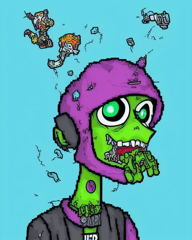 PIXEL ART,  Create a series of imaginative PIXELATED illustrations featuring Zombo,  a creative psychedelic zombie" on Ten...
