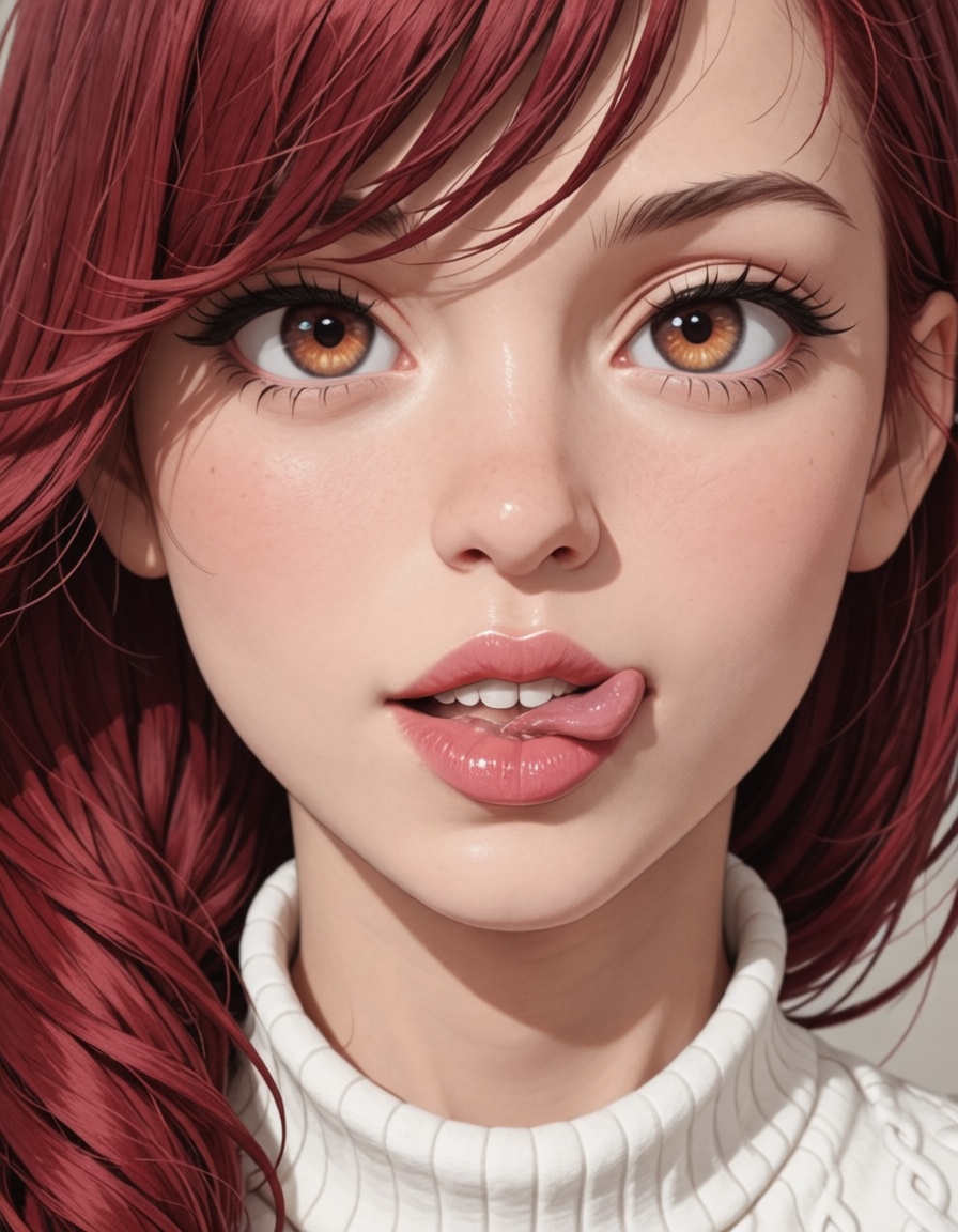 beautiful east asian 1girl,  side-swept bangs hair,  red hair on Tensor.Art