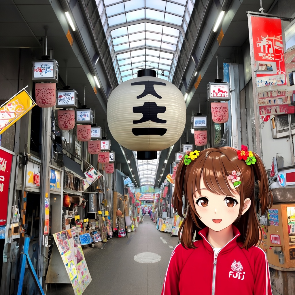 tenjinbashisuji shopping street,  1girl,  solo on Tensor.Art