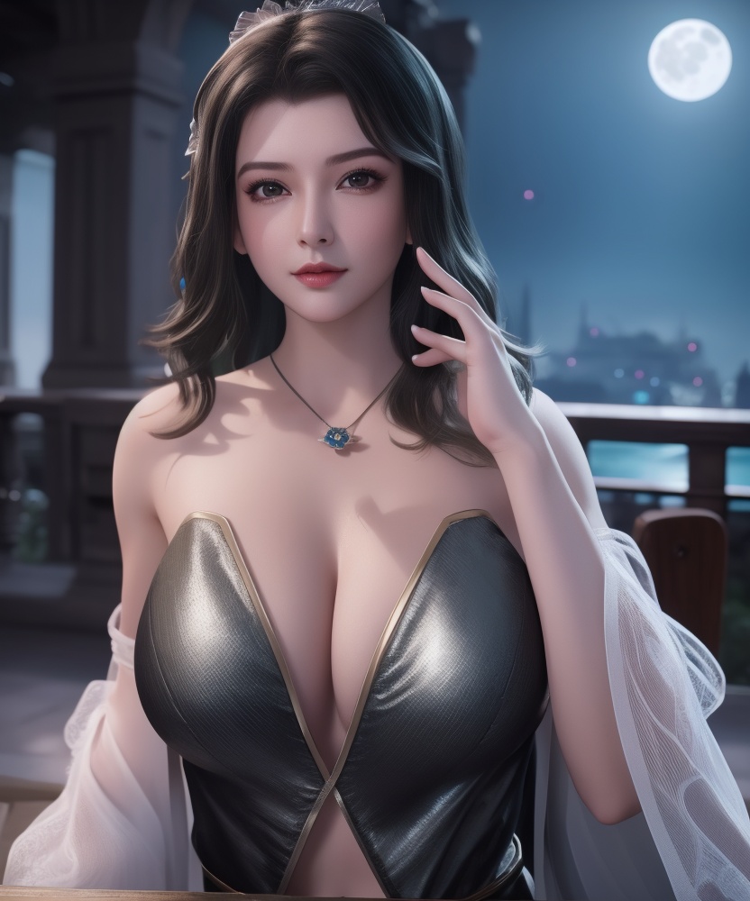 <lora:542-DA-万界至尊-青雉:0.8>(,1girl, ,best quality, ),looking at viewer,masterpiece, (( , )),, realistic,science fiction,mole, ultra realistic 8k cg, full moon,  rose,(cleavage), (),