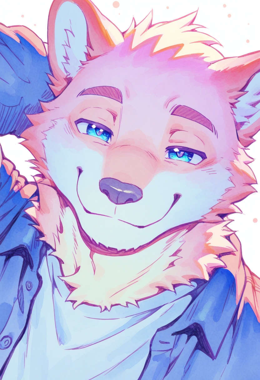 Watercolor anthro portrait,  pastel colors with overexposed lighting,  washed-out details on Tensor.Art