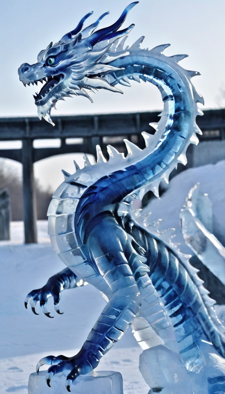 bailing_ice_sculpture,A eastern_dragon made of ice,solo,see-through,slender,steelblue,in winter,<lora:xl-shanbailing-24-0126carved ice:0.6>,eastern_dragon,